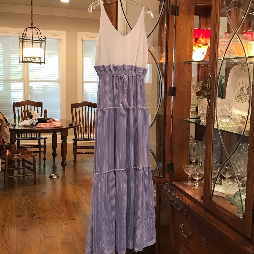 Elegant White and Purple Maxi Dress S